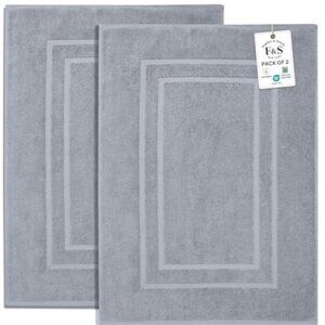 2 Piece Cotton Terry Bath Mats 30x21 Soft Absorbent Washable Grey